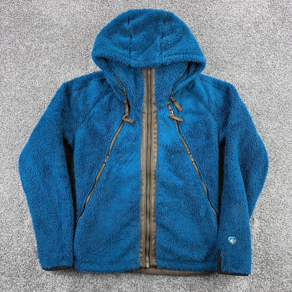 Kuhl Flight Jacket Women's Small Blue Full Zip Hooded Fleece Faux Fur Sherpa